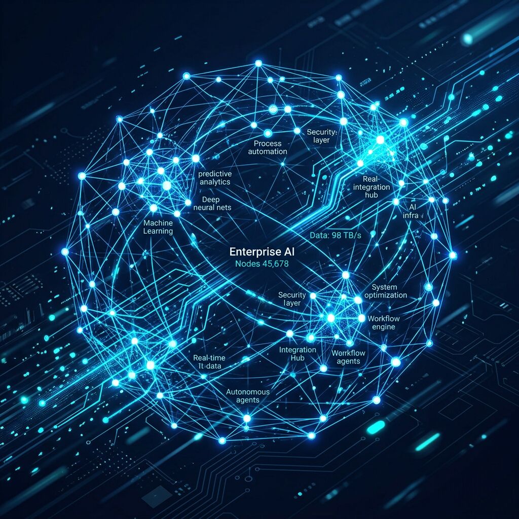 Agentic AI network executing workflows autonomously across various business nodes